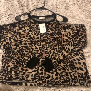 Cheetah print cold shoulder sweater shirt